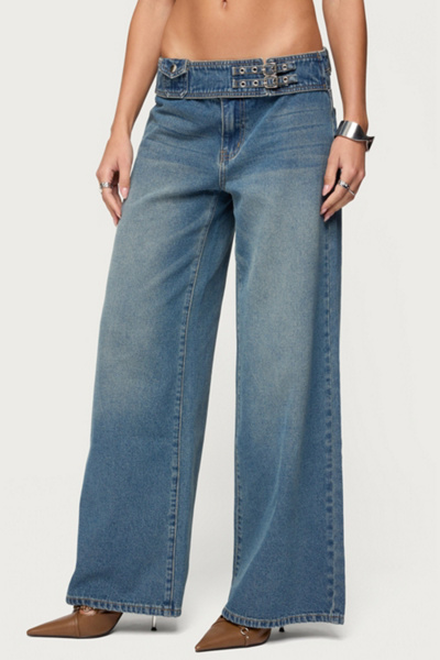Edikted Double Buckle Low Rise Baggy Jeans