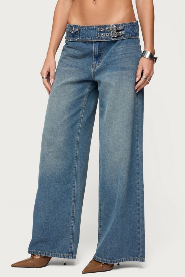 Edikted Double Buckle Low Rise Baggy Jeans #3