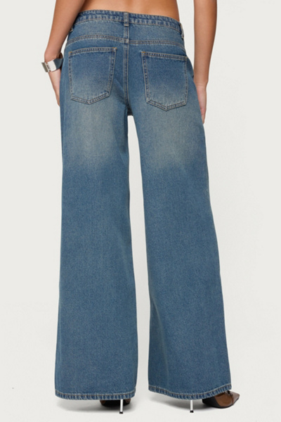 Edikted Double Buckle Low Rise Baggy Jeans