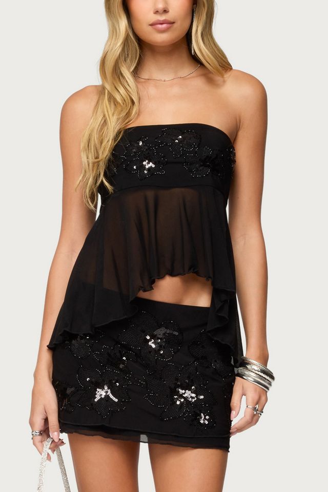 Edikted Steffie Strapless Beaded Mesh Top #3