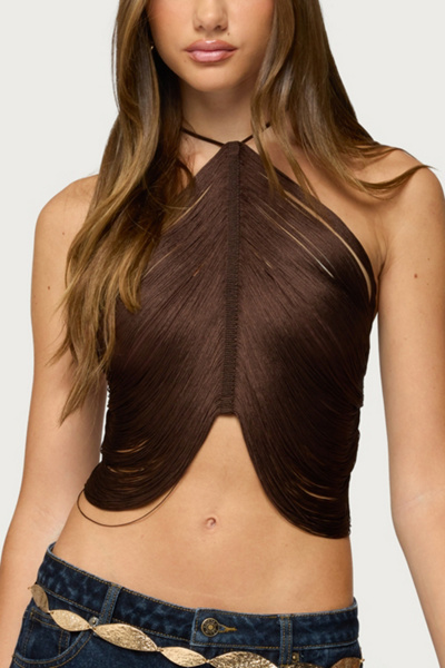 Edikted Hara Fringed Crisscross Backless Top