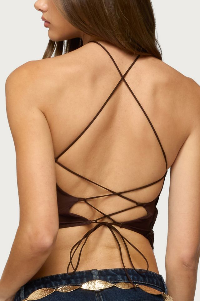 Edikted Hara Fringed Crisscross Backless Top #4