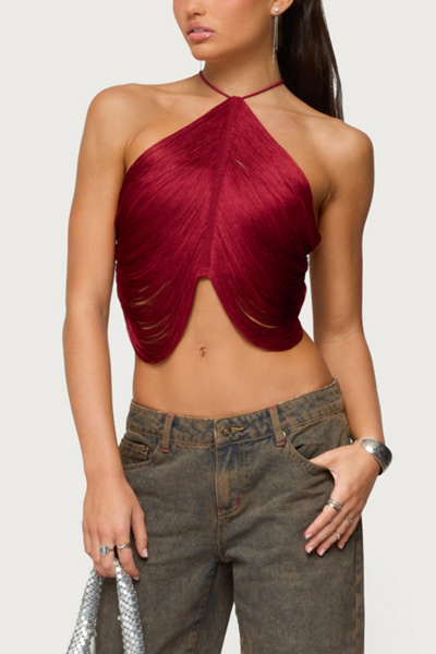 Edikted Hara Fringed Crisscross Backless Top