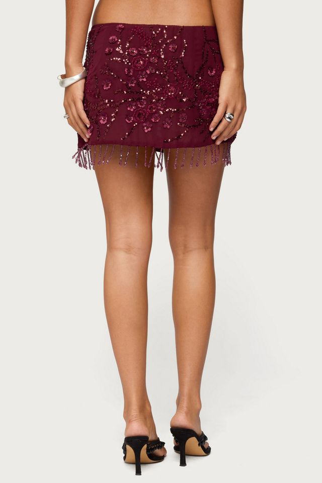 Edikted Chiffon Sequin Bead Fringed Mini Skirt #3