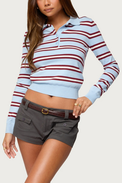 Edikted Brayden Striped Polo Sweater In Light/blue, Women's At Urban Outfitters