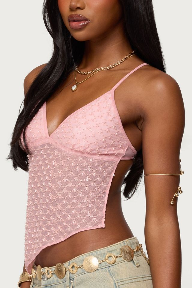 Edikted Beaded Mesh Asymmetric Backless Top #2