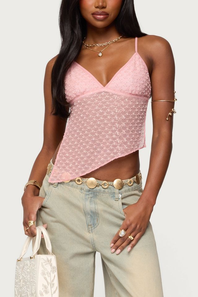 Edikted Beaded Mesh Asymmetric Backless Top #3