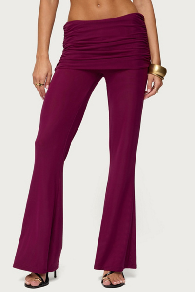 Edikted Halli Fold Over Mini Skirt Pants In Burgundy, Women's At Urban Outfitters