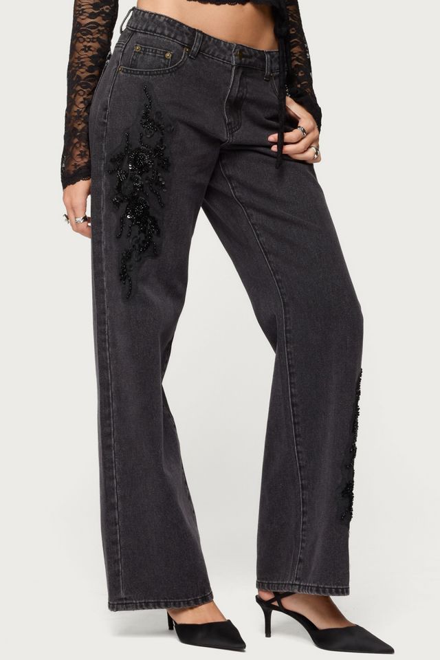 Edikted Rossa Beaded Low Rise Baggy Jeans #3