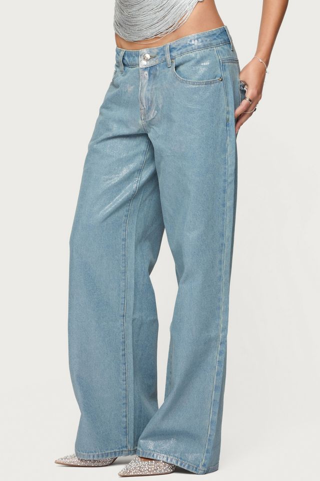 Edikted Jenney Shiny Low Rise Baggy Jeans #3