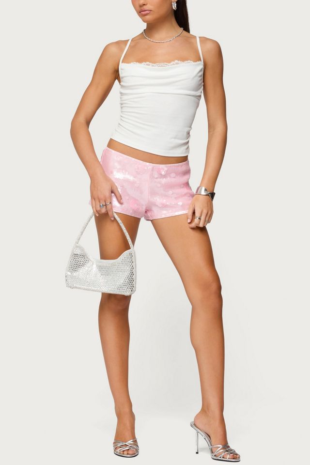 Edikted Lizzie Flower Sequin Micro Shorts #4
