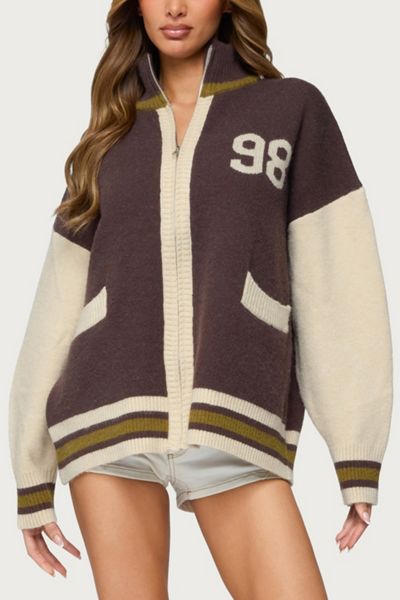 Edikted 98 Varsity Zip Up Sweater