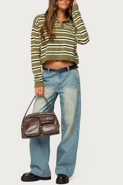 Edikted Kiria Stitched Low Rise Baggy Jeans In Blue/washed, Women's At Urban Outfitters