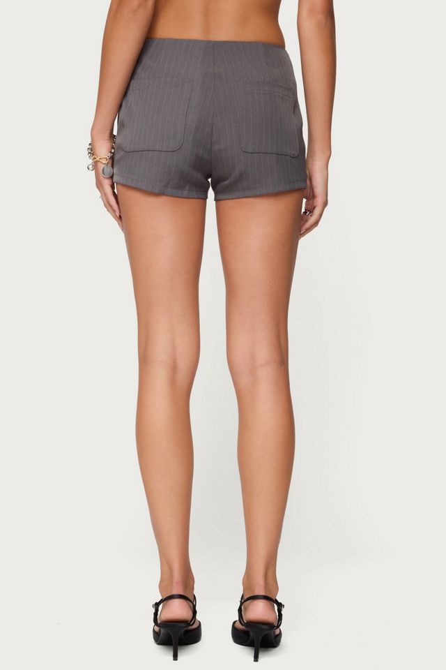 Edikted Riya Pinstripe Tailored Micro Shorts #4