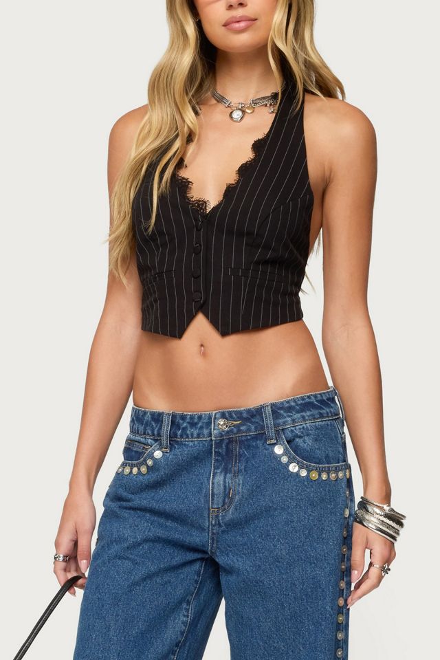 Edikted Devon Lacey Pinstripe Halter Top #3