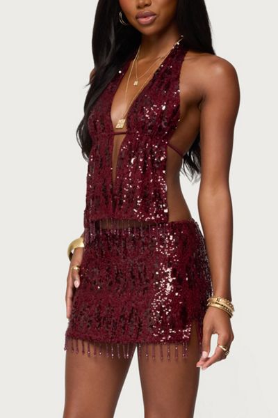 Edikted Dalis Fringed Sequin Mini Skirt