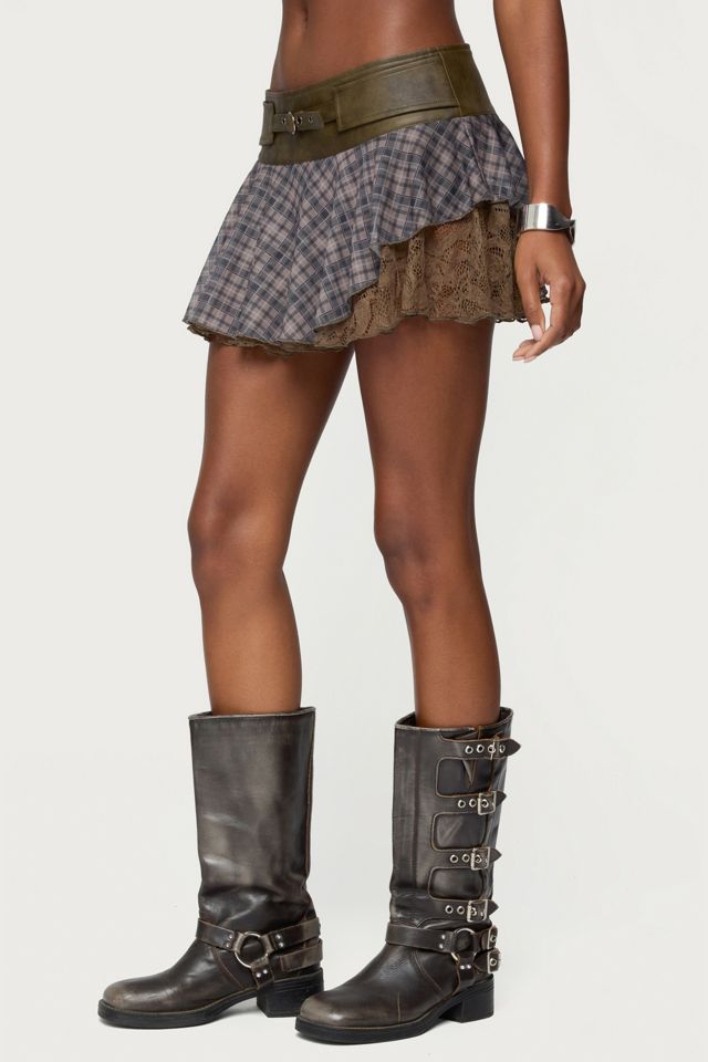 Edikted Varley Plaid & Lace Layered Mini Skort #2