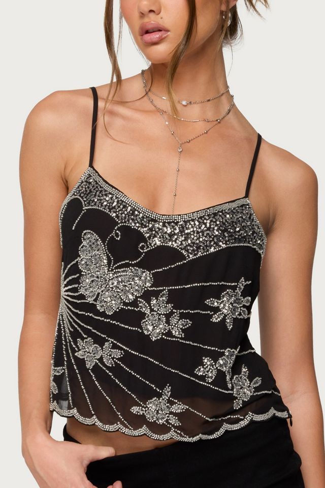 Edikted Opal Bead & Sequin Chiffon Tank Top #1