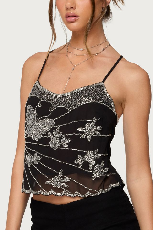 Edikted Opal Bead & Sequin Chiffon Tank Top #3