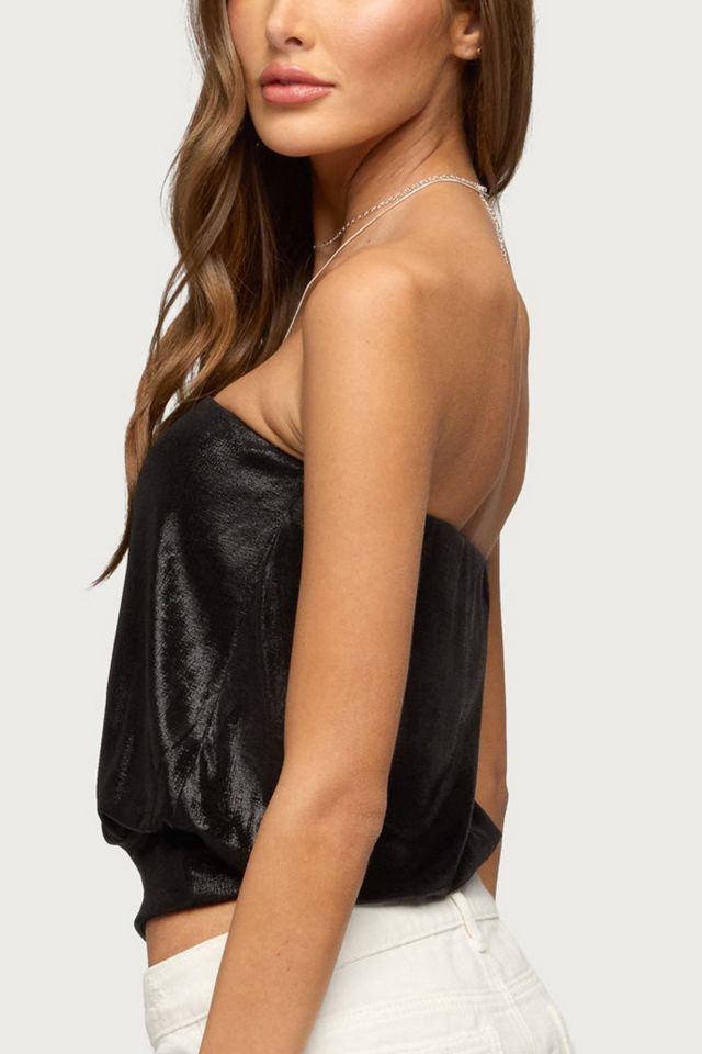 Edikted Leira Silky Sparkly Strapless Top #4