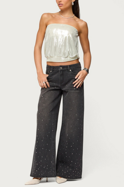 Edikted Leira Silky Sparkly Strapless Top