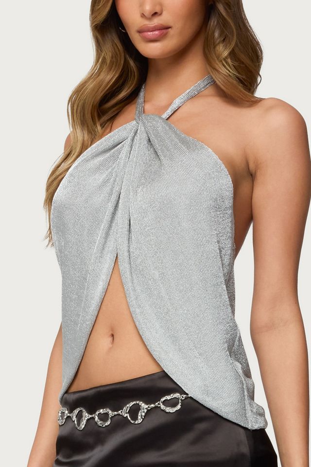 Edikted Stasia Sparkly Knit Split Front Top #2