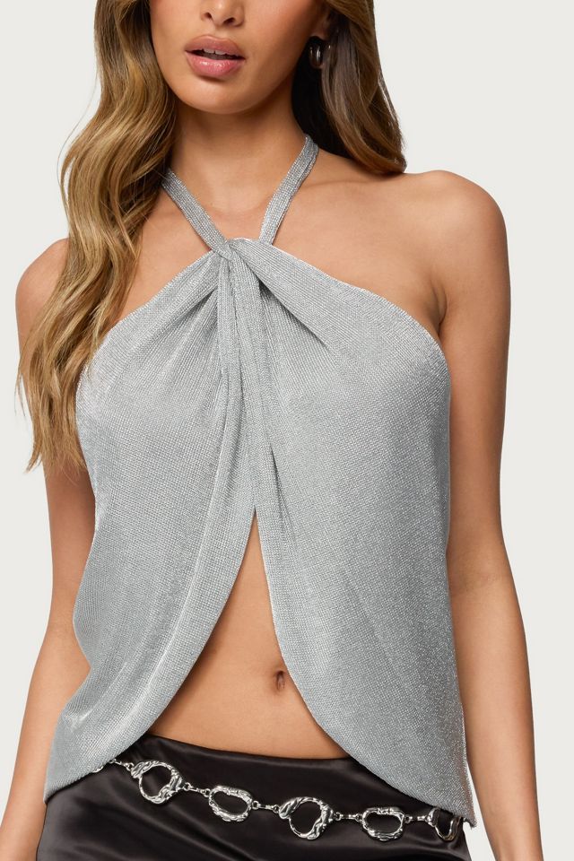 Edikted Stasia Sparkly Knit Split Front Top #4