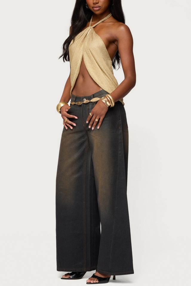 Edikted Stasia Sparkly Knit Split Front Top #1