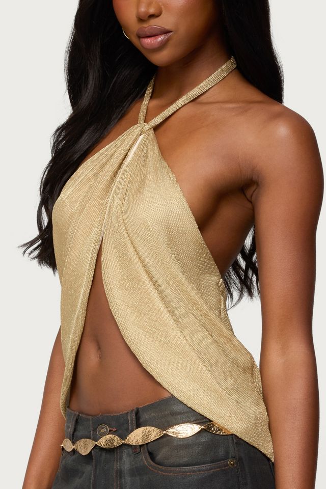 Edikted Stasia Sparkly Knit Split Front Top #2