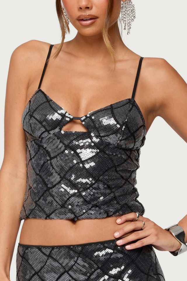 Edikted Stajie Diamond Sequin Cut Out Top #1