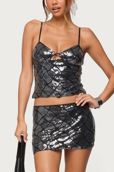 Edikted Stajie Diamond Sequin Cut Out Top