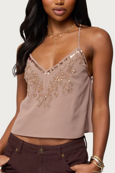 Edikted Sorina Embellished V Neck Top