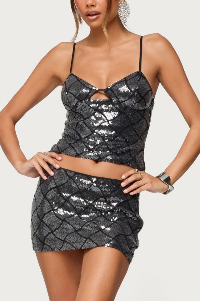 Edikted Stajie Diamond Sequin Mini Skirt #2