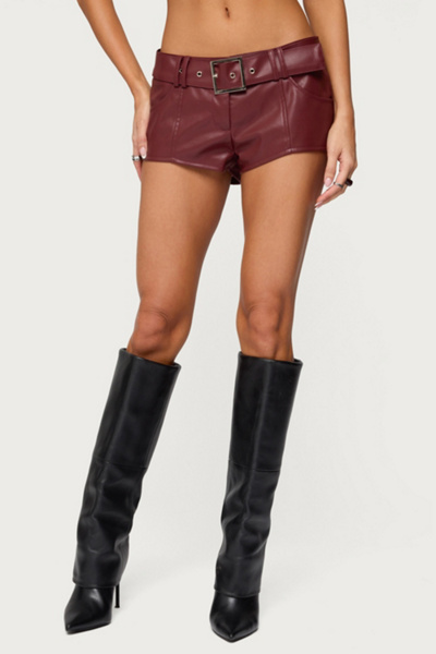 Edikted Alba Faux Leather Shorts In Burgundy, Women's At Urban Outfitters In Brown