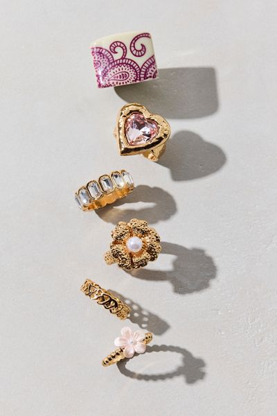 Floral Gem Eclectic Rings Set