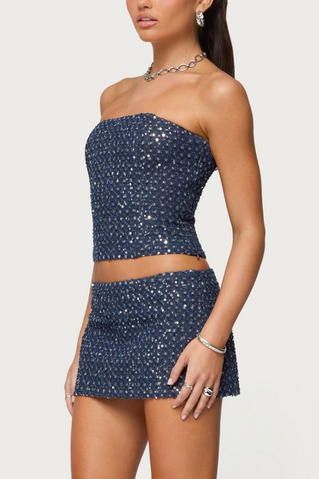 Edikted Sora Sequin Denim Mini Skort #2