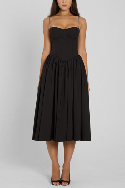 Leau Ballerina Bustier Midi Dress In Black, Women's At Urban Outfitters