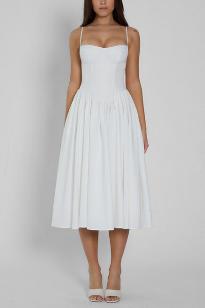 Leau Ballerina Bustier Midi Dress In White, Women's At Urban Outfitters