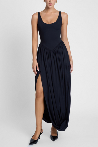 Leau Dionysus Sculpt Drape Midi Dress In Black, Women's At Urban Outfitters