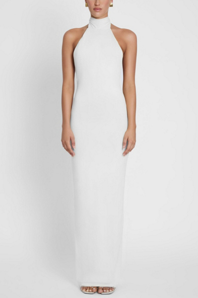 Leau Alaia Drape Maxi Dress In White, Women's At Urban Outfitters