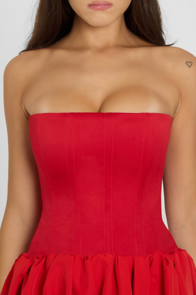 Leau Sphynx Satin Corset Top In Red, Women's At Urban Outfitters