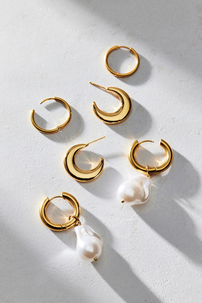 Waterproof Pearl Bead Hoop Earring Set