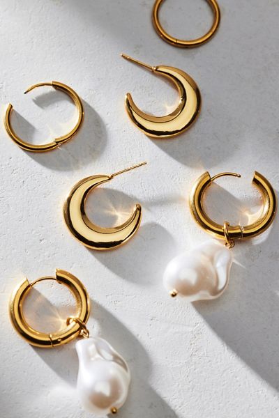Waterproof Pearl Bead Hoop Earrings Set