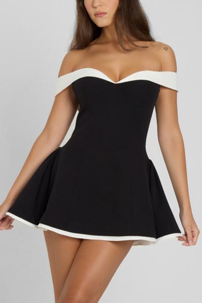 Leau Ramona Babydoll Corset Mini Dress In Black/white, Women's At Urban Outfitters In Multi