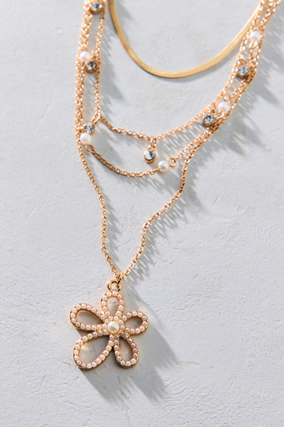 Urban Outfitters Bloom Flower Romantic Layered Necklace Set In Gold, Women's At