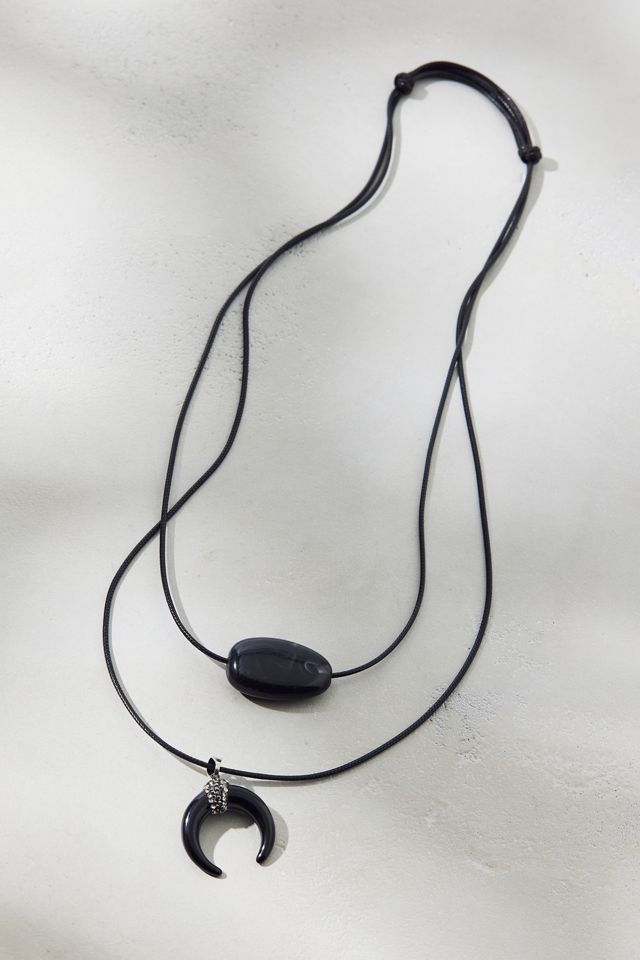 Crescent Pendant Corded Layered Necklace #1