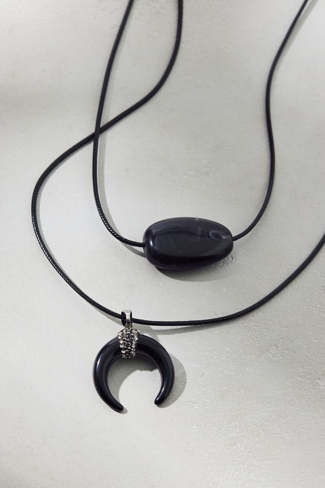 Crescent Pendant Corded Layered Necklace #2