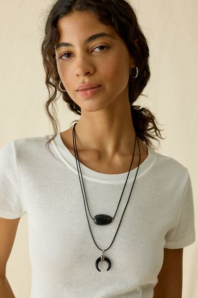 Crescent Pendant Corded Layered Necklace