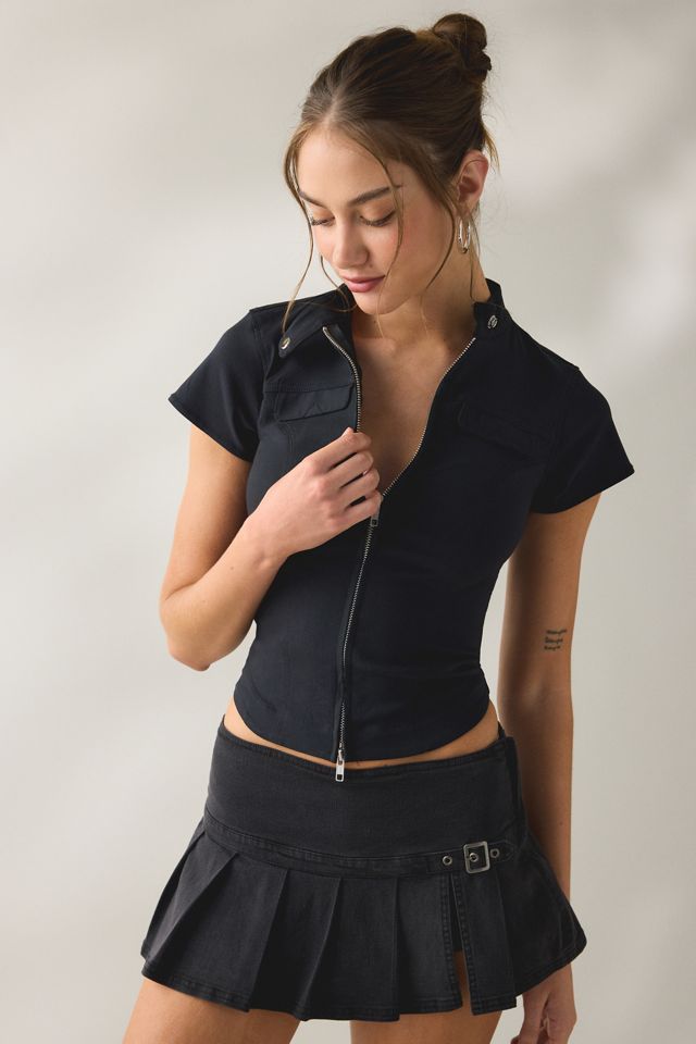 BDG Polly Zip-Front Slim Short Sleeve Shirt Jacket #2