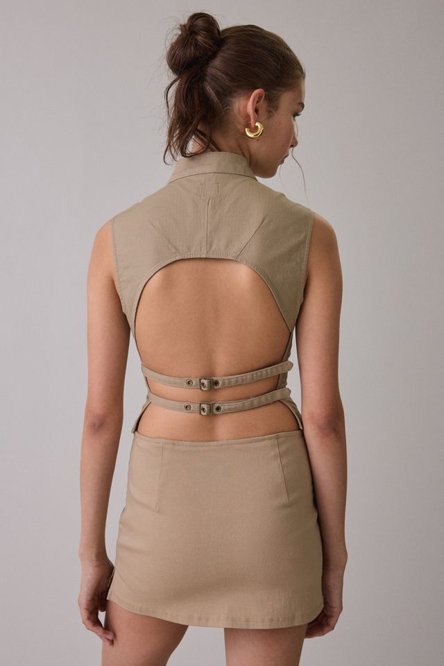 BDG Polly Zip-Front Slim Sleeveless Open-Back Shirt #1